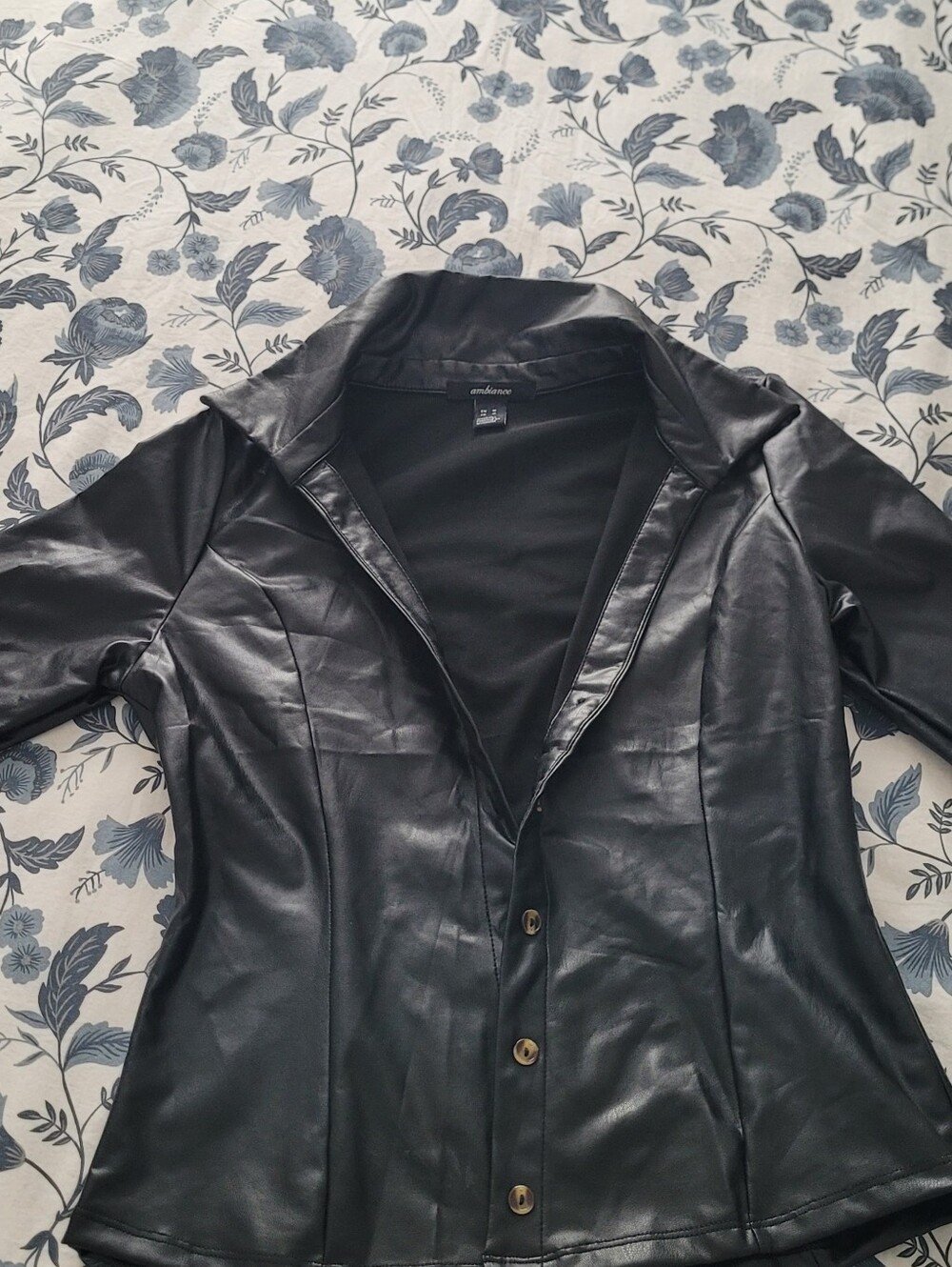 Ambiance Black Faux Leather Button-Front Jacket